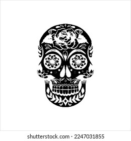 Mexican Skull Vector with Pattern. old school tattoo style Skull tattoo design sketch. Black and white illustration. mexican skull illustration