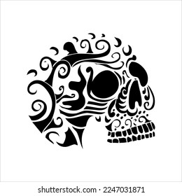 Mexican Skull Vector with Pattern. old school tattoo style Skull tattoo design sketch. Black and white illustration. mexican skull illustration