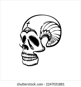 Mexican Skull Vector with Pattern. old school tattoo style Skull tattoo design sketch. Black and white illustration. mexican skull illustration