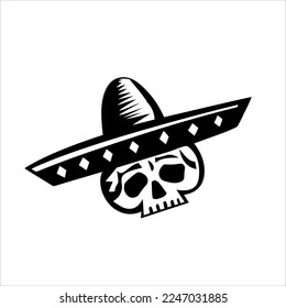Mexican Skull Vector with Pattern. old school tattoo style Skull tattoo design sketch. Black and white illustration. mexican skull illustration