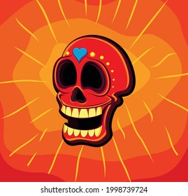 Mexican Skull Vector Red With Colorful Background
