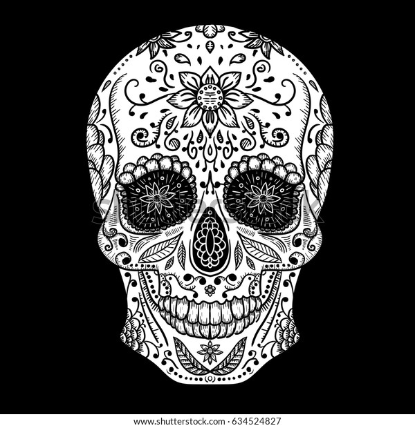 Mexican Skull Vector Tattoo Hand Drawn Stock Vektorgrafik Lizenzfrei