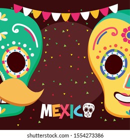 Mexican skulls design, Mexico culture tourism landmark latin and party theme Vector illustration