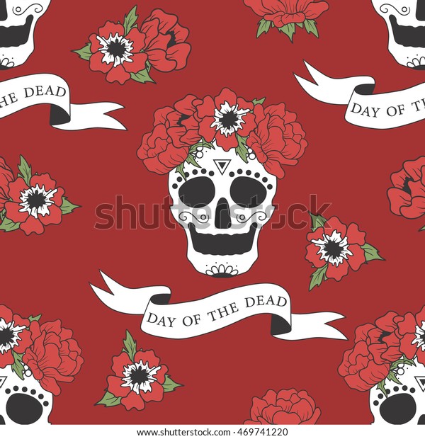 Mexican Skulls Flower Wreaths Hand Drawn Stock Vector Royalty Images, Photos, Reviews