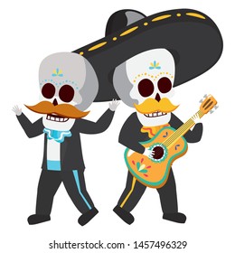 mexican skulls mariachis funny characters vector illustration design