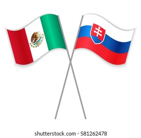 Mexican and Slovak crossed flags. Mexico combined with Slovakia isolated on white. Language learning, international business or travel concept.