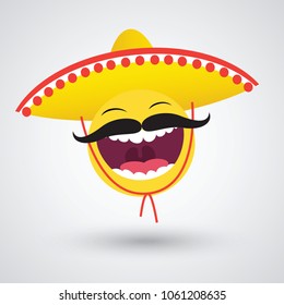 Mexican Smiley With A Mustache In Yellow Sombrero