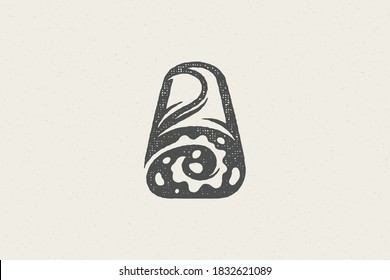 Silueta de burrito de aperitivos mexicanos para el servicio de comida rápida, efecto de estampado manual de la ilustración vectorial. Símbolo vintage de textura grunge para el diseño de menús de paquetes y comida rápida o decoración de etiquetas