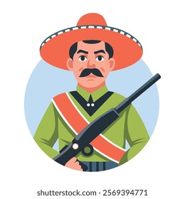 Mexican soldier character illustration in flat style 