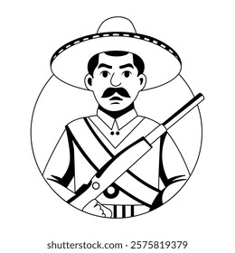 Mexican soldier character illustration in glyph style 