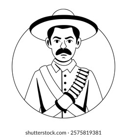 Mexican soldier character illustration in glyph style 