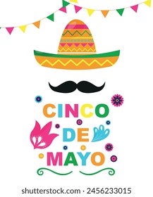 Mexican sombrero banner for festival. Mexico Cinco de Mayo holiday vector flat illustration.