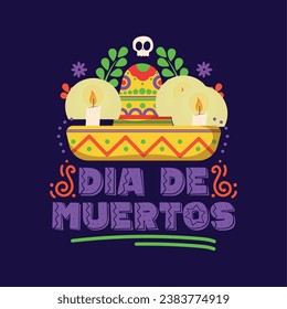 Mexican sombrero with candles dia de los muertos poster Vector