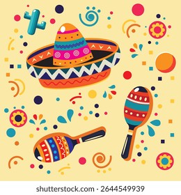 Mexican sombrero. Charro cowboy and mariachi musician hats, Cinco de Mayo fiesta party decorations cartoon vector set of cowboy mariachi, mexican sombrero