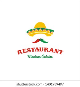 Mexican Sombrero with Chilli Mustache for Spicy Mexico Taco Dish Food Restaurant Bar logo