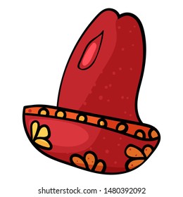 Mexican sombrero colorful. Red sombrero with flowers. Hat vector Illustration on a white background. - Vector. Vector illustration