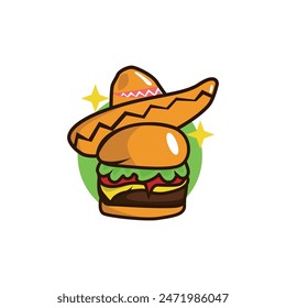 MEXICAN SOMBRERO HAT BURGER LOGO VECTOR ILLUSTRATION