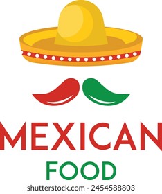 Mexican Sombrero Hat with Chili for Restaurant Business Logo, Mexican food logo. Mexican Fast food logotype template. 