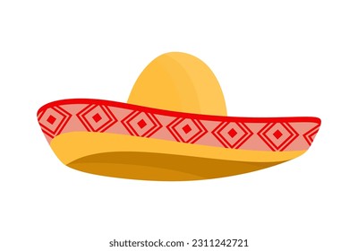 Mexican sombrero hat isolated on white background. Sombrero Hat in flat illustration. Vector illustration