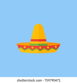 Mexican sombrero hat isolated on blue background. Flat style icon. Vector illustration.