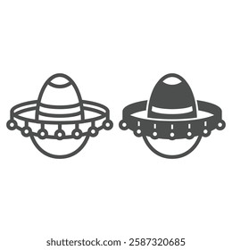 Mexican sombrero hat line and solid icon, ethnic musician headwear concept. Vector graphics. Guitarist man hat sign on white background, outline style icon for mobile or web design