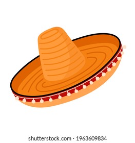 Mexican sombrero hat. Masquerade or carnival costume headdress. Hand-drawn vector illustration.