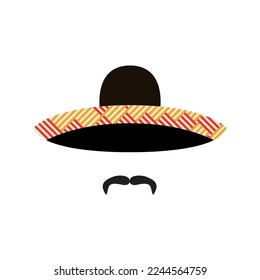 Mexican Sombrero hat with mustache. Traditional Mexican headdress. Cinco de Mayo mexican celebration. 