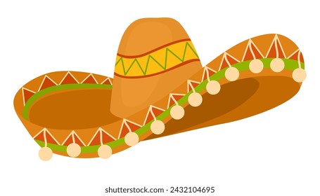 Mexican sombrero hat. Object for Cinco de Mayo parade, Mexican fiesta. Vector hand drawn illustration.