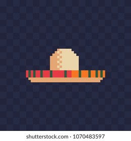 Mexican Sombrero hat pixel art icon. Isolated vector illustration. 8-bit sprite. Design stickers, logo, mobile app.