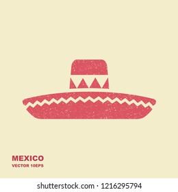 Mexican Sombrero hat stylized flat vector icon with scuffed effect