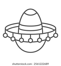 Mexican sombrero hat thin line icon, ethnic musician headwear concept. Vector graphics. Guitarist man hat sign on white background, outline style icon for mobile or web design