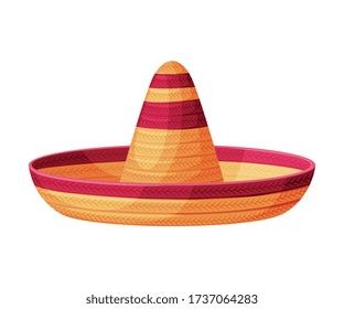 Mexican Sombrero Hat, Traditional Headdress, Retro Fashion Flat Vector Illustration
