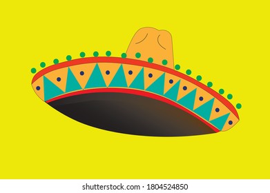 Mexican sombrero hat vector Illustration on a yellow background