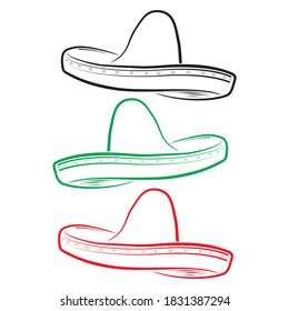 Mexican Sombrero Hat Vector Illustration. Cinco De Mayo Hat. Sombrero Hat Vector Outline Drawing