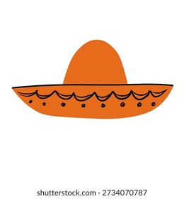 Mexican sombrero hat. Vector illustration of traditional headwear on isolated background in cartoon style. Icon for carnival, party, accessory, traveling. Design element for print, card, flyer