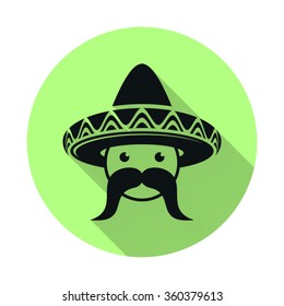 Mexican with sombrero and large moustache flat icon