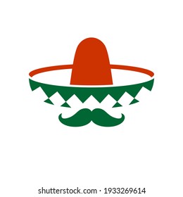 Mexican Sombrero Logo Symbol. Mexico Hat With Mustache Symbol.