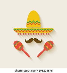 Mexican Sombrero And  Maracas - Vector Illustration. Eps 10