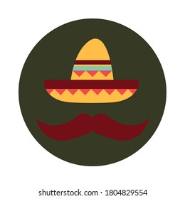 mexican sombrero mustache clothes folk culture traditional block and flat icon vector illustration