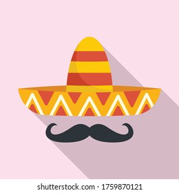 Mexican sombrero mustache icon. Flat illustration of mexican sombrero mustache vector icon for web design