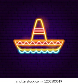 Mexican Sombrero Neon Sign. Vector Illustration of Mexica Promotion.