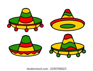 Mexican sombrero with ornament design on top. Vector colorful illustration of traditional mexican hat 