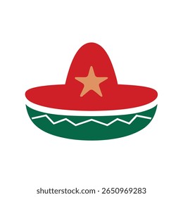 Mexican Sombrero with Red Green Colors Brown Star Decoration Mexico traditional