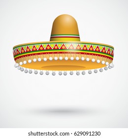 Mexican sombrero with shadow and hanging adornment on the gray background. Eps 10 vector file.