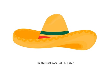 Mexican sombrero. Traditional holiday item. Vector stock illustration. A straw hat with a wide brim. Isolated on a white background. 