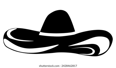 Mexican sombrero. Traditional holiday item. Vector stock illustration. A straw hat with a wide brim. Isolated on a white background. 