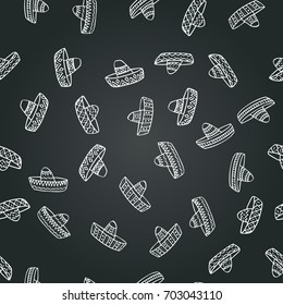 Mexican sombreros hand drawn seamless pattern.