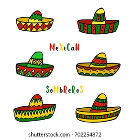 Mexican Sombreros Set Colorful Doodle Vector Stock Vector (Royalty Free ...