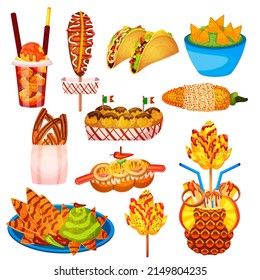 Mexican street food cartoon vector illustration isolated on white background.