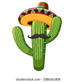 Estilo mexicano de Cactus en la ilustración de fondo blanco
